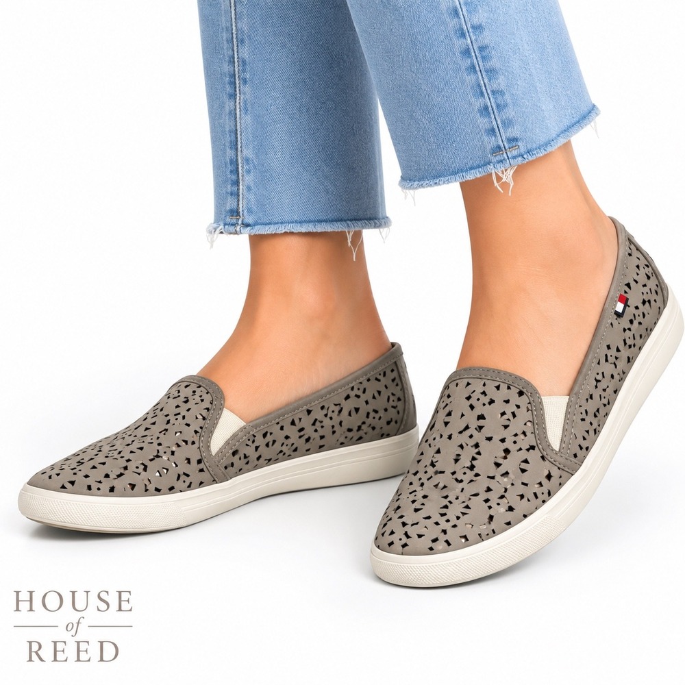Tommy Hilfiger Beau Gray Laser Cut Slip On Sneakers Shoes 7M twBEAU